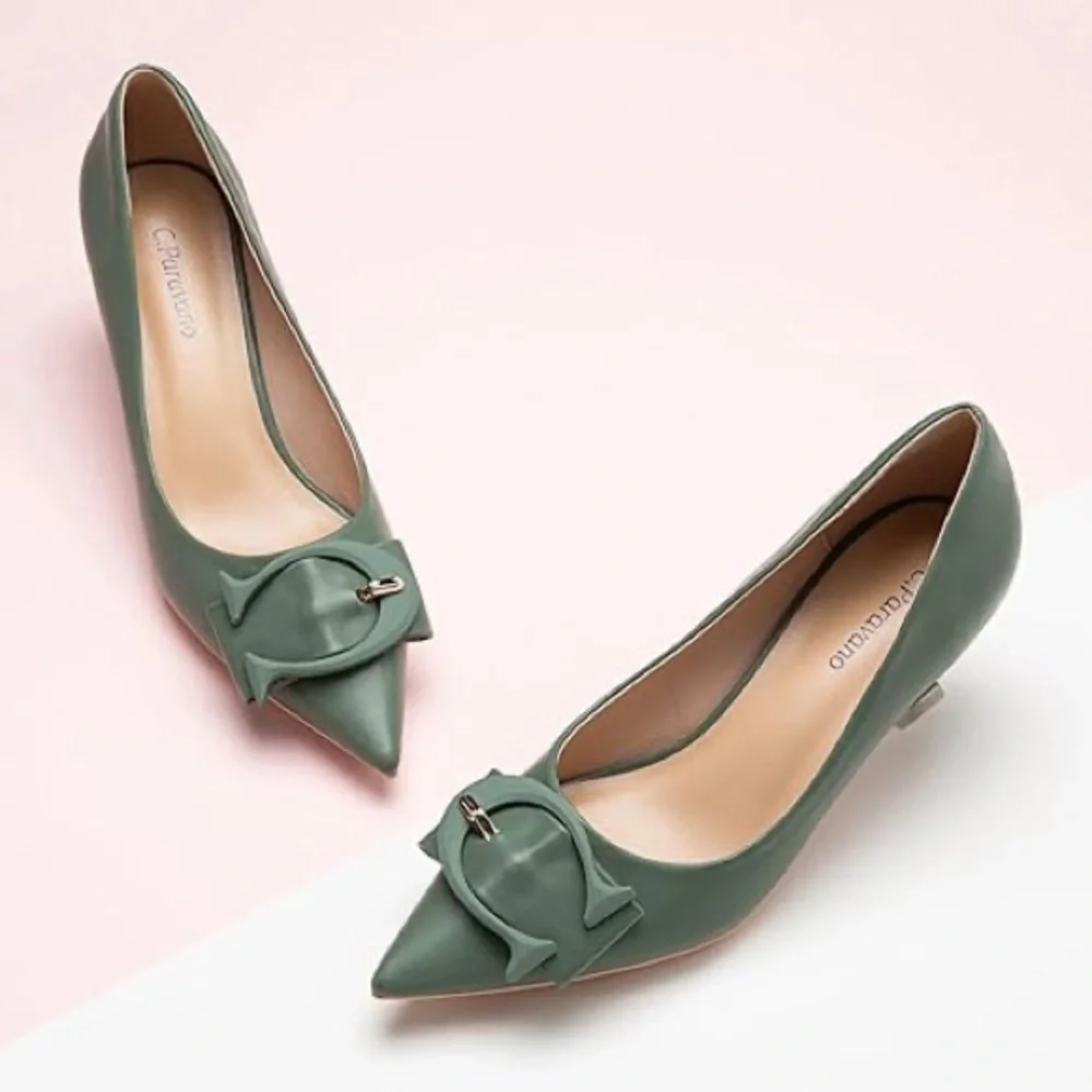 C. Paravano Pointed Toe Green Kitten Heel Pumps sz 40 new - Picture 2 of 11